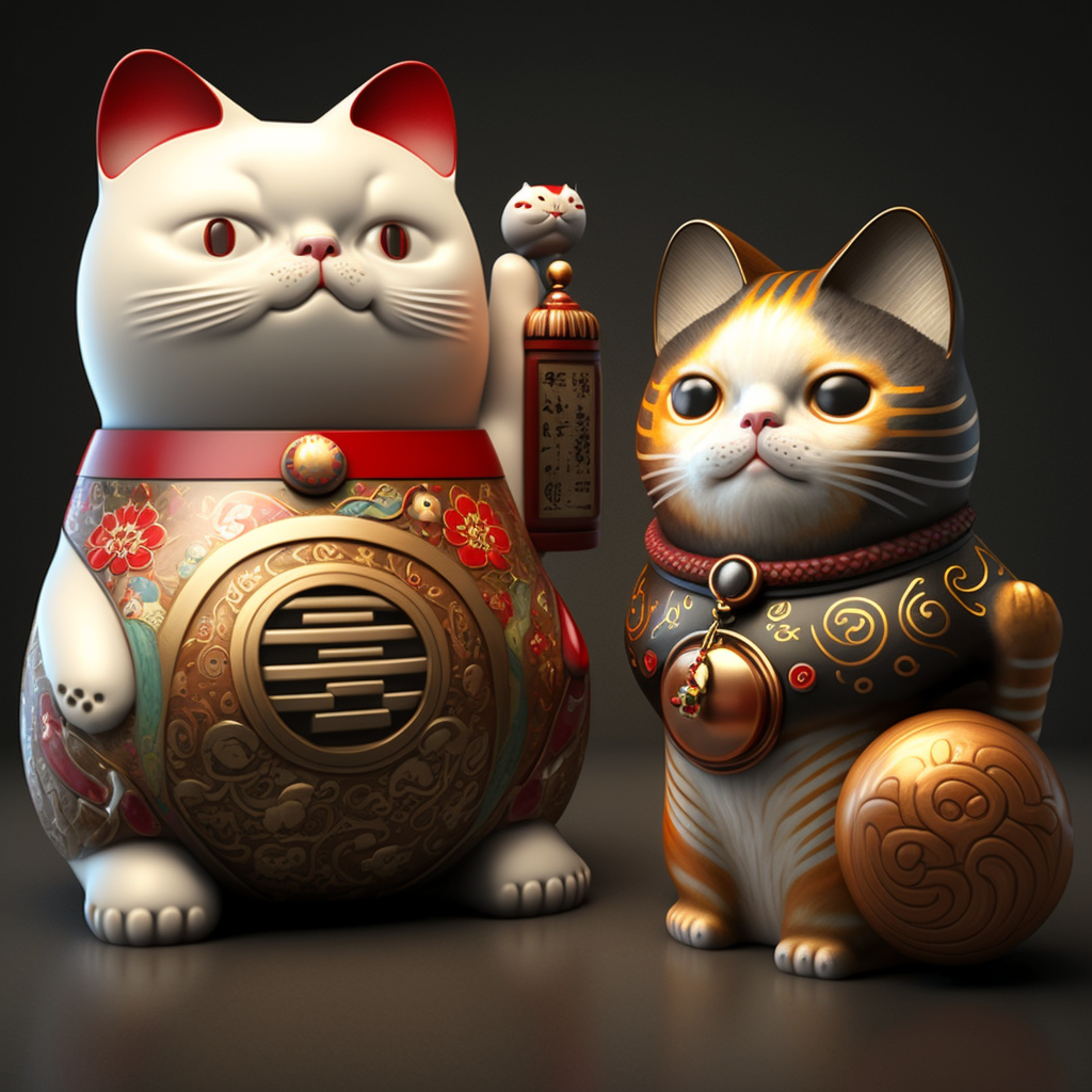 Pack 4 tirelires Maneki Neko (chat porte bonheur) 9 cm