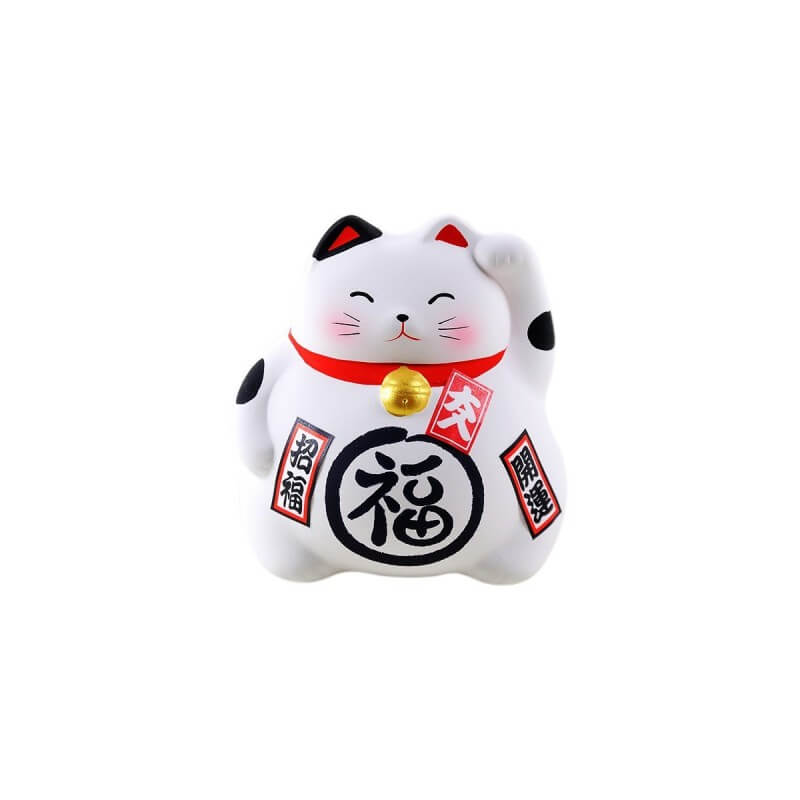 Tirelire Maneki Neko blanc (Chat porte bonheur santé) 9 cm