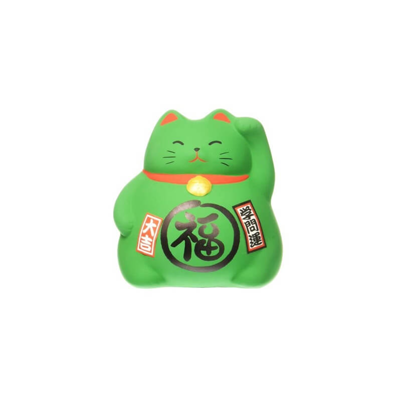 Tirelire Maneki Neko vert (Chat porte bonheur réussite) 9 cm